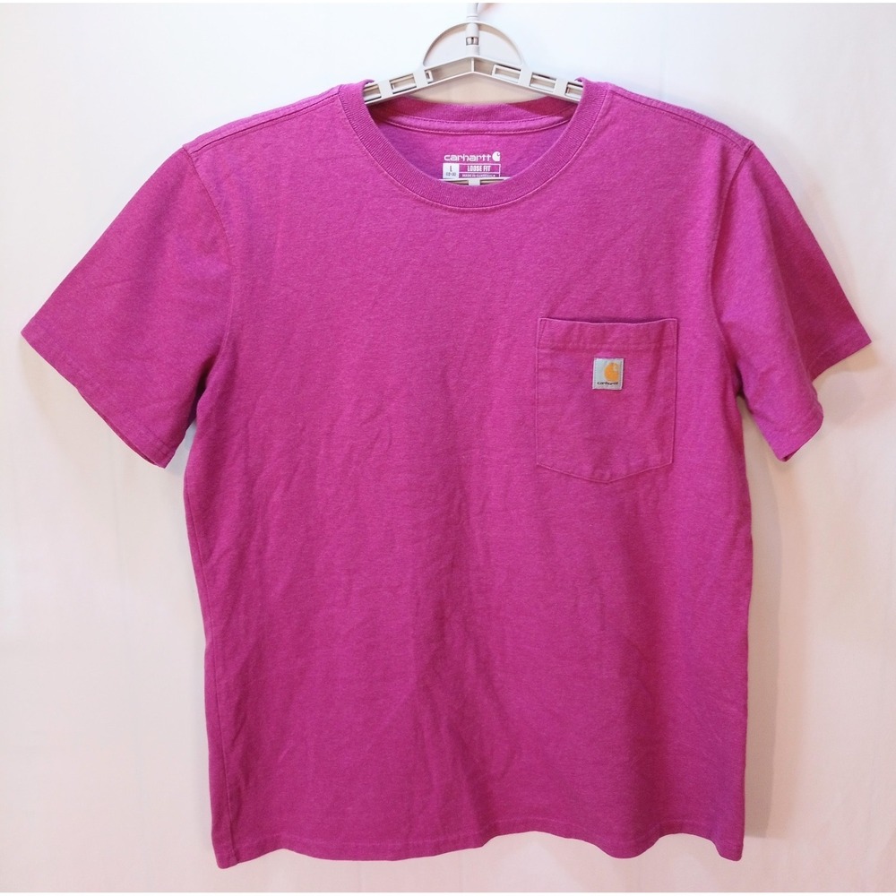 Carhartt Boy's Pocket Tee T-Shirt, Size 12-14 Large Loose Fit, Magenta